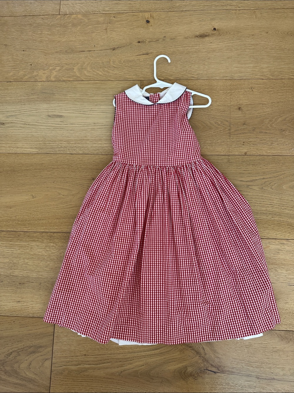 Papo d'Anjo Red Gingham Dress with White Peter Pan Collar 8 girls